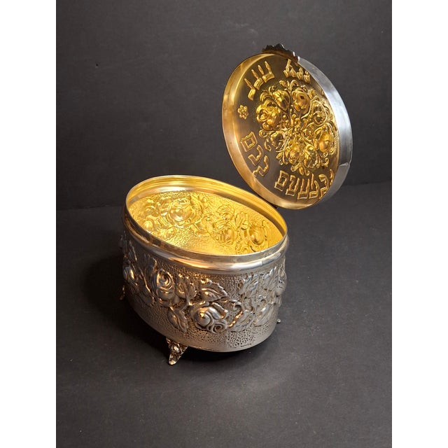 Hazorfim 925 Sterling Silver Etrog Box Hebrew Inscription Vermeil Interior 272g For Sale - Image 15 of 18