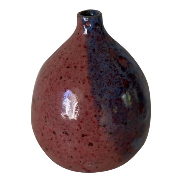 1970s Studio Pottery Bud Vase Weed Pot Lava Glaze Chop Marked For Sale