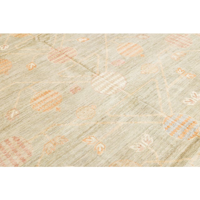 Artisan Sage & Terracotta Hand-Knotted Khotan Pomegranate Wool Rug 10x14 For Sale In New York - Image 6 of 11