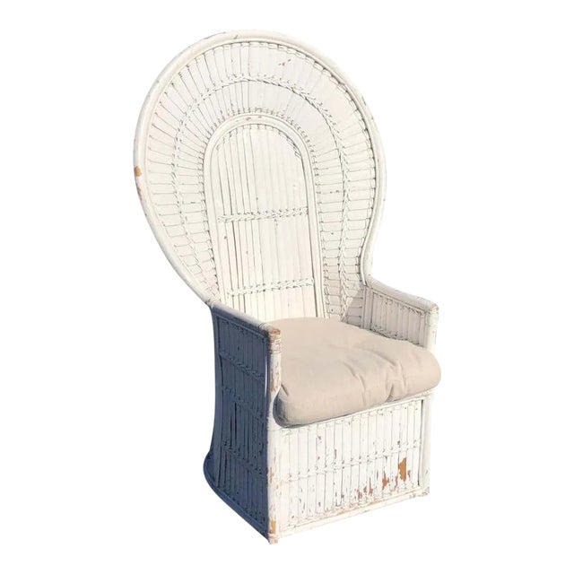 1970s White Split Bamboo Peacock Chair For Sale