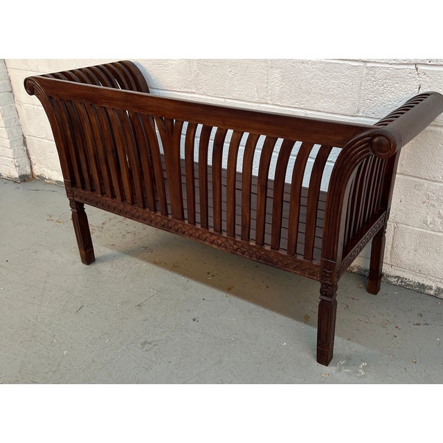 Late 20th Century American Colonial-Style Carved Rollback Bench For Sale - Image 9 of 16