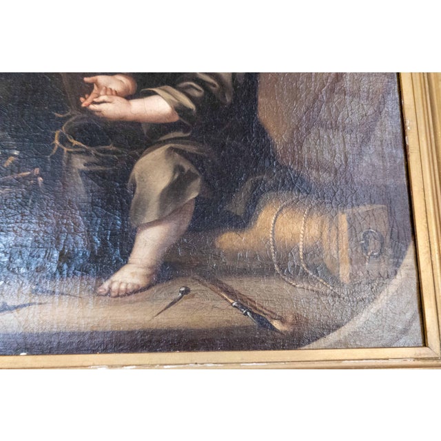 17/18th C. Spanish School Painting of Boy With Passion Attributes, Follower of Bartolomeo Esteban Murillo For Sale - Image 16 of 18