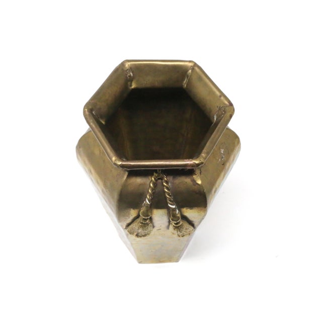 Vintage Hammered Brass Tassel and Rope Vase For Sale - Image 4 of 9