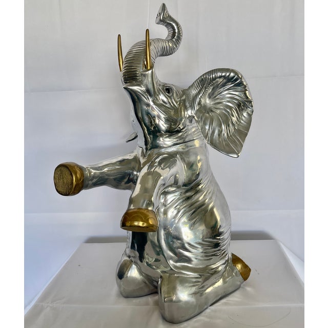 What a stunning Elephant Bottle Cooler in Aluminum & Brass by Arthur Court, 1986Wonderful example of Arthur Court...