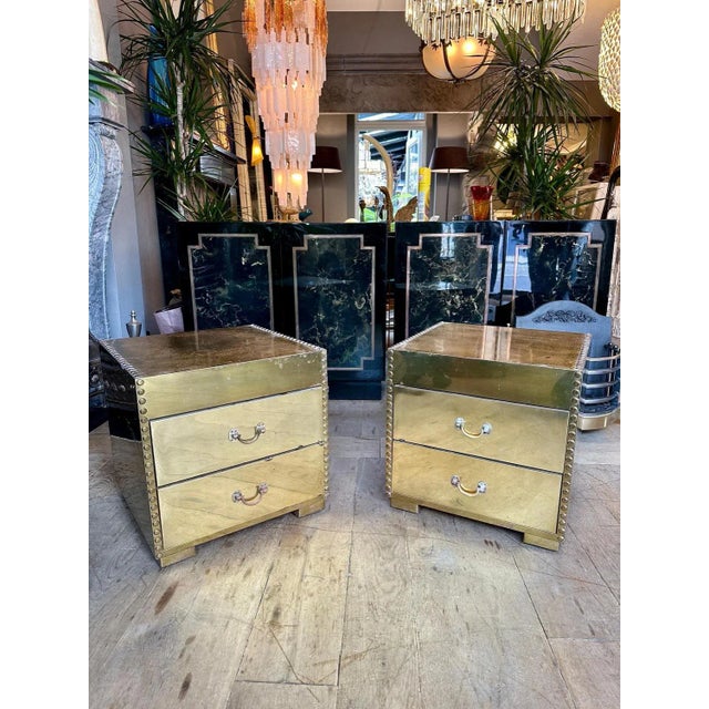 Brass Clad Bedside Cabinets by Sarreid Ltd, 1970s, Set of 2 For Sale - Image 3 of 12