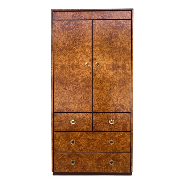 1970s Modern Burl Wood Gentleman’s Armoire Cabinet by John Stuart For Sale