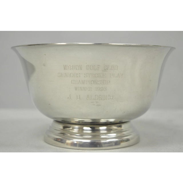 Traditional Vintage Regency Style Silver Plated Pewter 1993 Merion Golf Club Award Bowl For Sale - Image 3 of 12