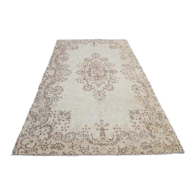 1960s Beige Handknotted Floor Wool Rug For Sale