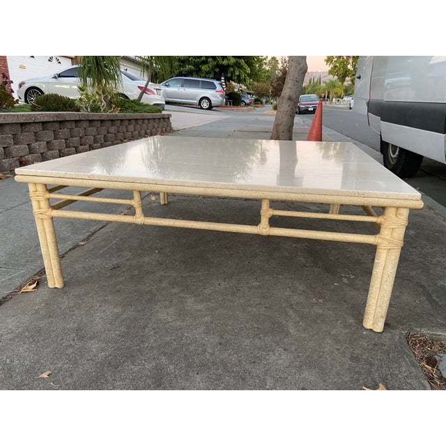Mid-Century Modern McGuire Furniture Vintage Mid Century Modern Bamboo Limestone Coffee Cocktail Table For Sale - Image 3 of 18