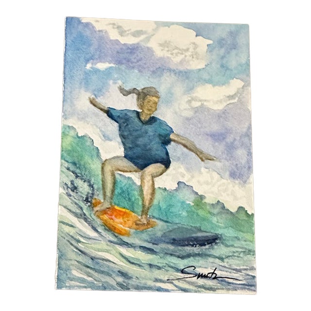 “Surfer Girl” Original Watercolor by Nancy Smith For Sale