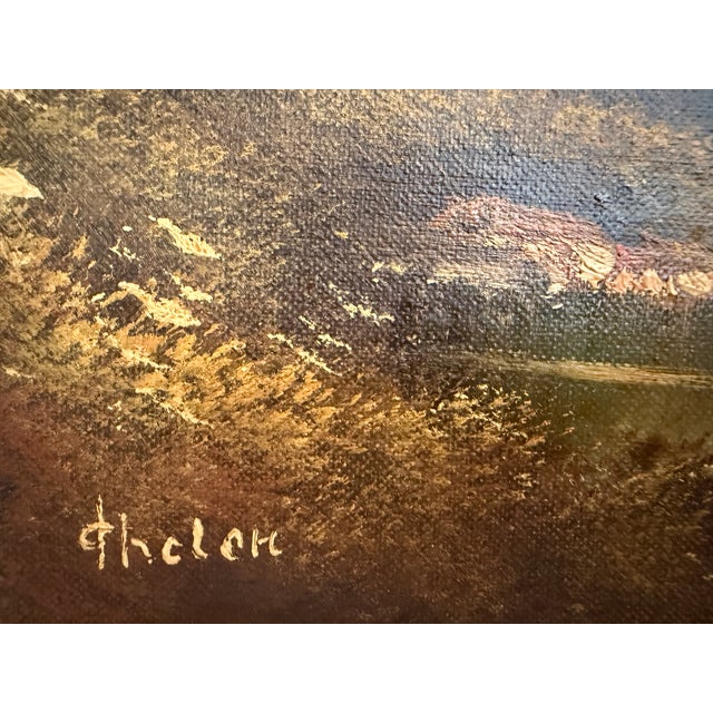 Large VTG Alpine Mountain Landscape Oil Painting European Cabin Framed Signed For Sale In Jacksonville, FL - Image 6 of 15