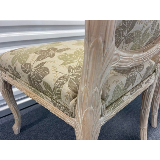 Hollywood Regency Vintage Faux Bois Carved Side Chairs in Botanical Upholstery, a Pair For Sale - Image 3 of 9