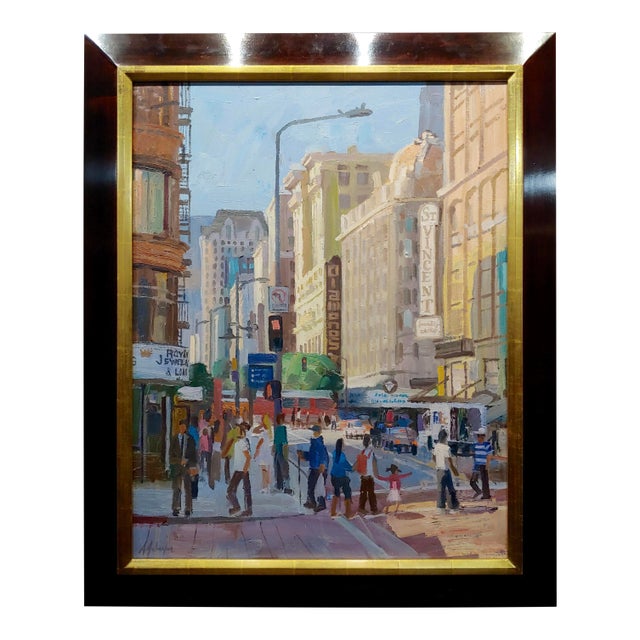 Alex Schaefer -Diamond District Busy Streets in Downtown La -Oil Painting For Sale