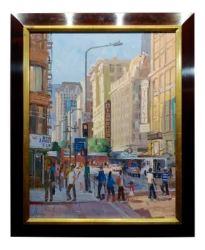 Alex Schaefer -Diamond District Busy Streets in Downtown La -Oil Painting