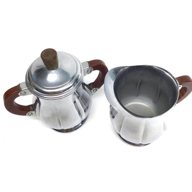 Art Deco Art Deco Bakelite Farber Bros Krome Kraft Cream and Sugar Stainless For Sale - Image 3 of 11