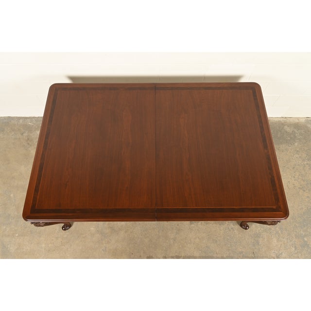1920s Romweber Style Georgian Walnut and Burl Wood Extension Dining Table, Newly Refinished For Sale - Image 5 of 17