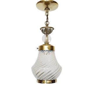 Vintage Vaseline Glass and Brass Pendant For Sale