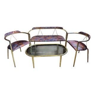 Mid-Century Modern Lounge Set in Brass, 1960s, Set of 4 For Sale