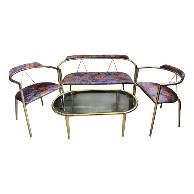 Mid-Century Modern Lounge Set in Brass, 1960s, Set of 4 For Sale
