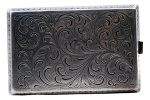 Silver Cigarette Case with Plant Engravings, Surface Waves and Hinged Lid