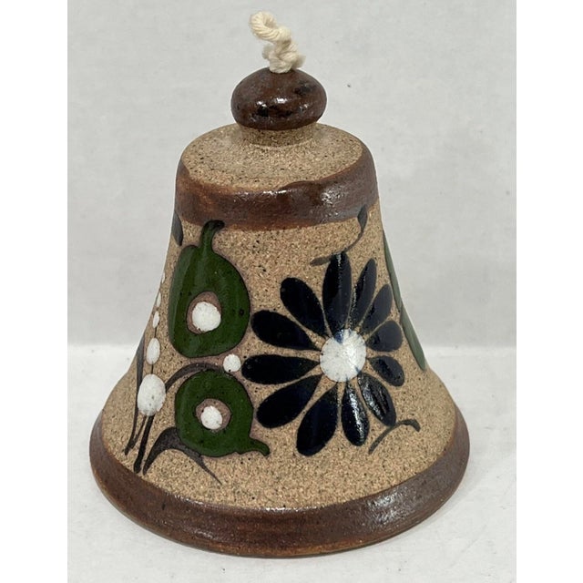 Late 20th Century Handcrafted Mexican Stoneware Pottery Folk Art Floral Bell For Sale - Image 11 of 12
