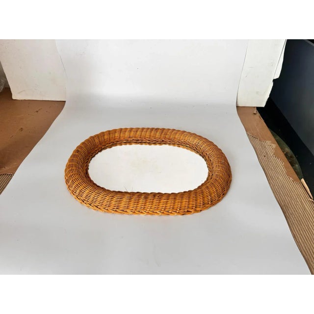 Wood Mid-Century French Riviera Rattan and Bamboo Oval Wall Mirror, Italy, 1960s For Sale - Image 7 of 9