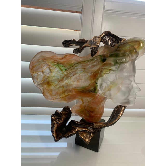 1990s Yves Lohé "Le Vent" Signed Bronze and Pâte De Verre Sculpture, France For Sale - Image 13 of 14