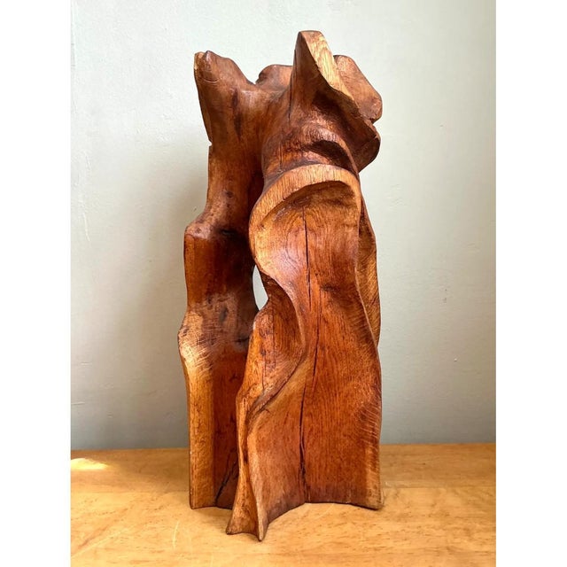 Mid-Century Modern Vintage Abstract Carved Wood Sculpture For Sale - Image 3 of 12
