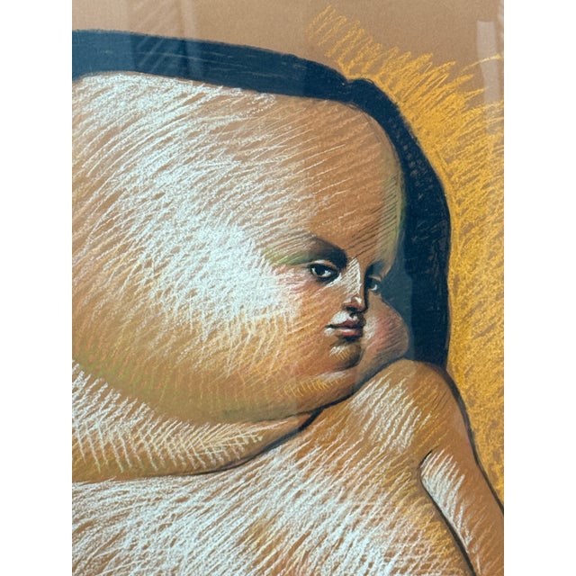 1970's Colombian Born Leandro Velasco Pastel Drawing of Large Woman sold as found in very good condition,