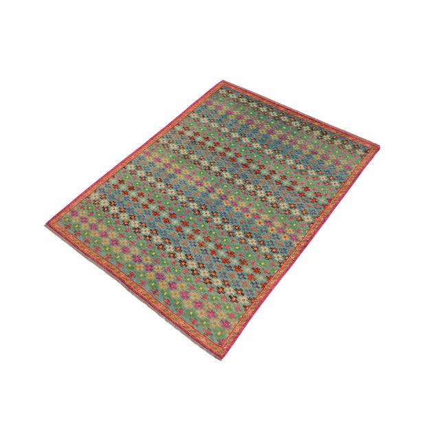 Abstract Eclectic Balochi Blue/Orange Wool Rug - 4'10''x8'3'' For Sale - Image 3 of 11