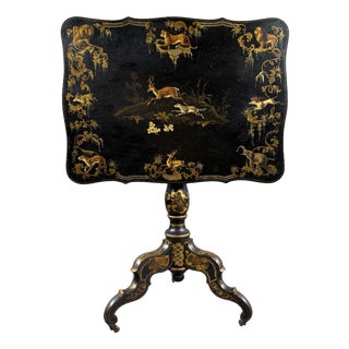 19th Century Napoleon III Folding Table in Black Lacquered Wood with Gilt Decoration For Sale