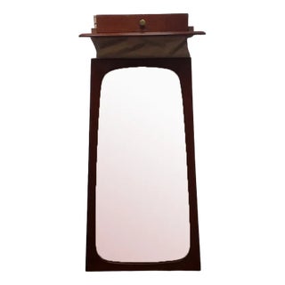 Danish Trapezoidal Wall Mirror with Teak Frame & Console Wall Unit, 1960s, Set of 2 For Sale