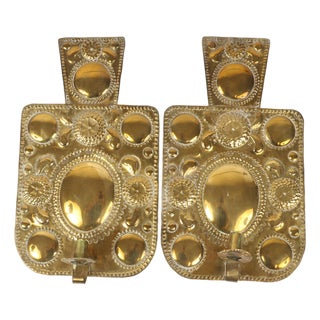 Large Mid-Century Baroque Swedish Brass Sconces, Set of 2 For Sale