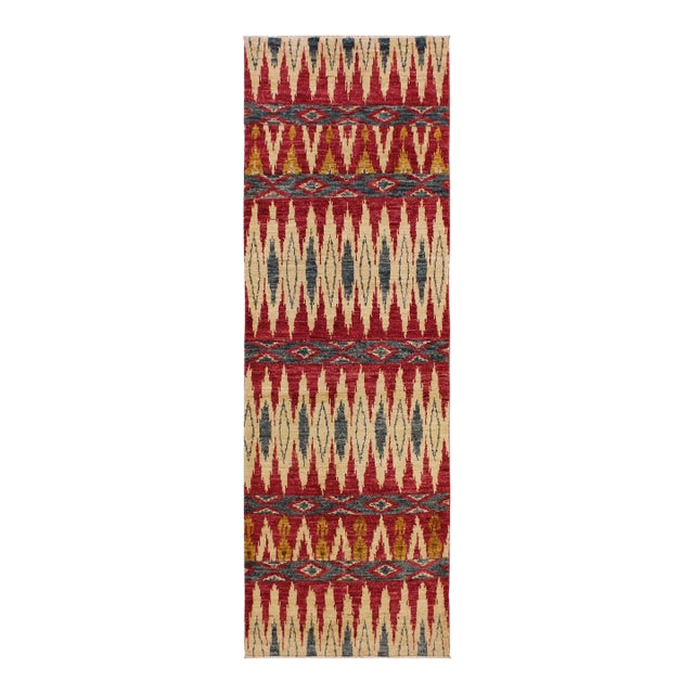 Modern Peshawar Pink/Green Wool Runner Rug- 2 Ft. 8 In. X 7 Ft. 6 In. For Sale