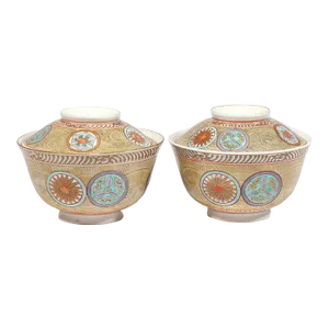 Antique 19th Century Chinese Porcelain Bowls With Covers - a Pair