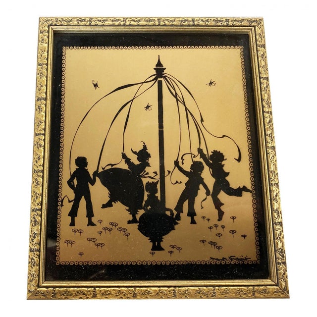 Each piece of art features an artwork scene of children dancing around a Mayflower pole. Framed 5.5" x 6.5" The term...