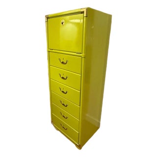 Chartreuse Lacquered Drexel Campaign Lingeries Chest For Sale
