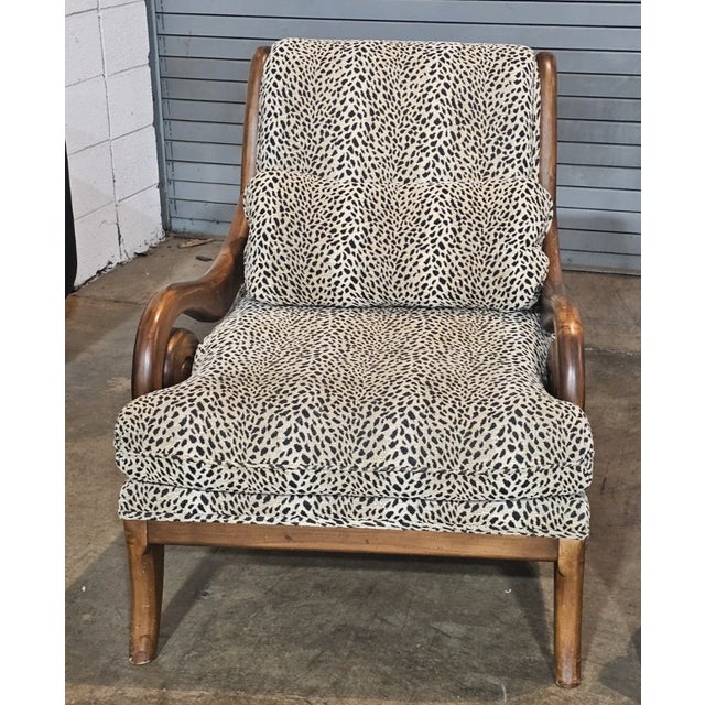 Pair of Late 20th Century Safari Style Wooden Framed Arm Chairs With Designer Leopard Print Fabric For Sale - Image 4 of 9