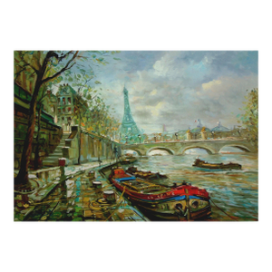 Francois Dubois Sur Le Seine Original Oil Painting on Canvas