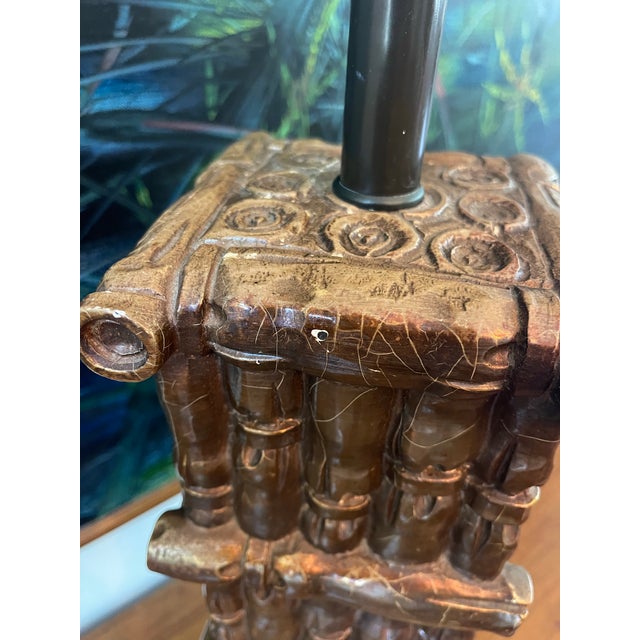 Vintage Hollywood Regency Style Faux Bamboo Column Table Lamp For Sale - Image 10 of 11