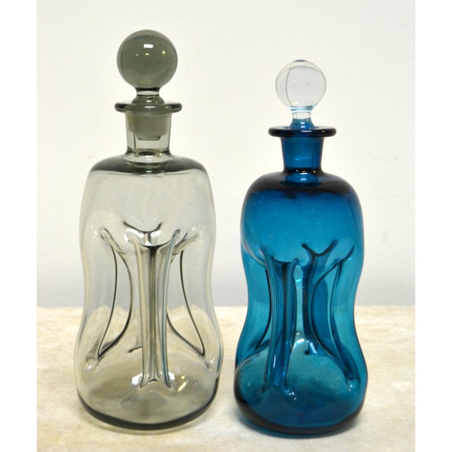 1960s 1960s Jacob E. Bang Blue Art Glass Kluk Kluk Decanter for Holmegaard For Sale - Image 5 of 12