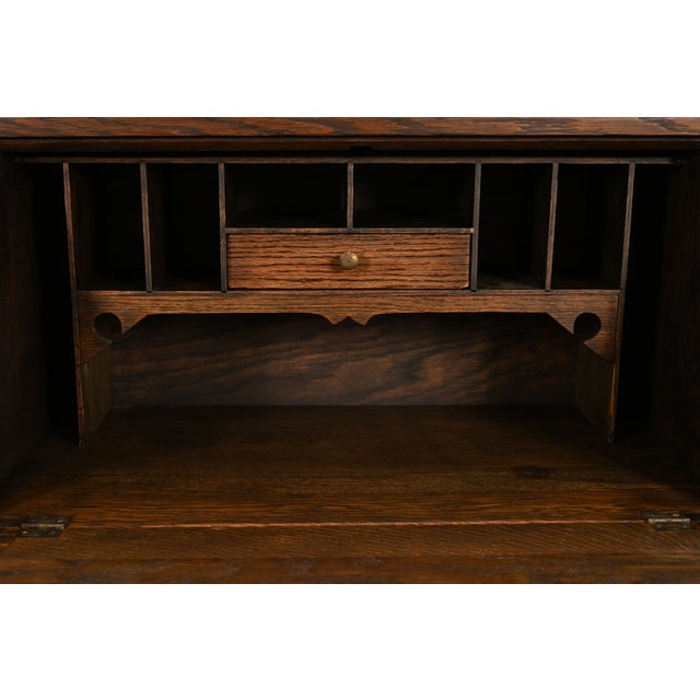 Wood Stickley Brothers Style Antique Mission Oak Arts & Crafts Drop Front Secretary Desk, Circa 1910 For Sale - Image 7 of 18