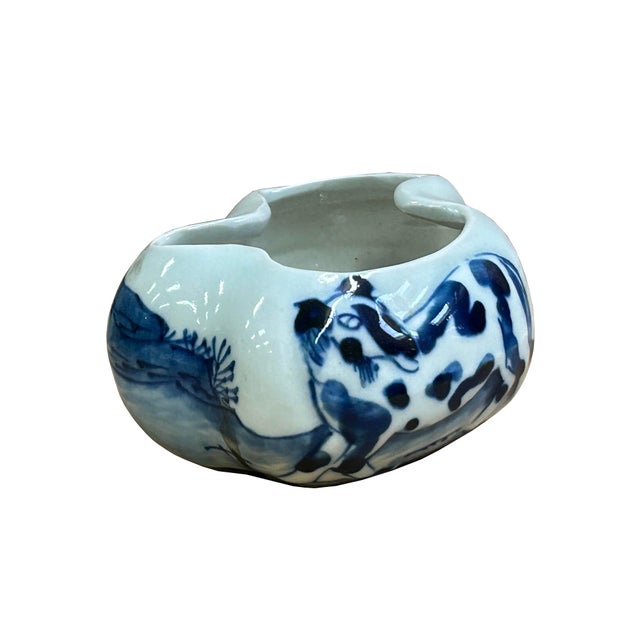 Abstract Tiny Small Blue White Oriental Abstract Graphic Porcelain Container For Sale - Image 3 of 9