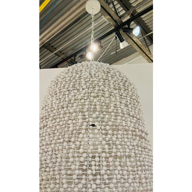 Worlds Away Worlds Away Modern White Washed Wood Bead Arleigh Dome Pendant Light For Sale - Image 4 of 6