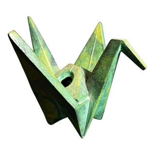 Vintage Cast Iron Japanese Origami Crane Incense Censur For Sale
