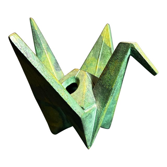 Vintage Cast Iron Japanese Origami Crane Incense Censur For Sale