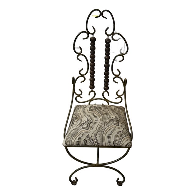 1970s Iron Giacometti Style Metal Chair With Wooden Abacus Details For Sale