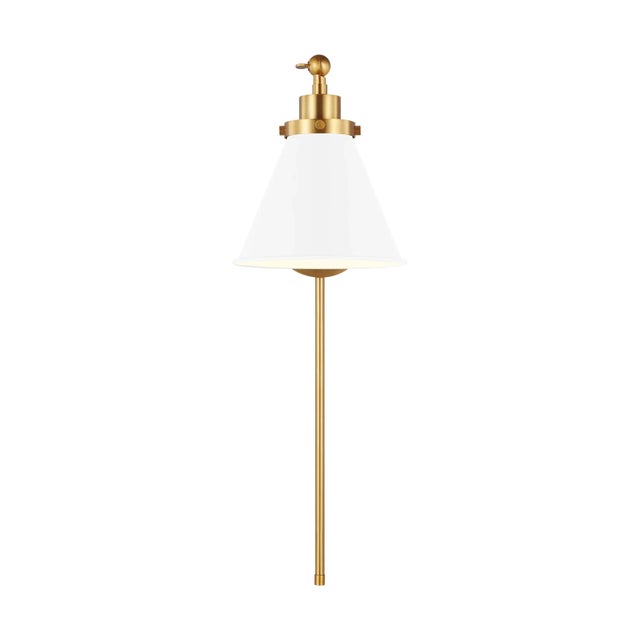 2020s Chapman & Myers by Visual Comfort Studio Wellfleet Single Arm Cone Task Sconce, Matte White & Burnished Brass For Sale - Image 5 of 7