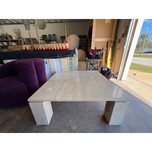 Mid-Century Modern 1970s Italian Modern Travertine Cocktail Table For Sale - Image 3 of 14