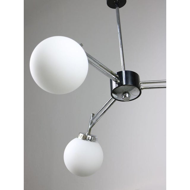 Italian Space Age Three-Arm Chandelier in Chrome and Opaline For Sale - Image 9 of 16